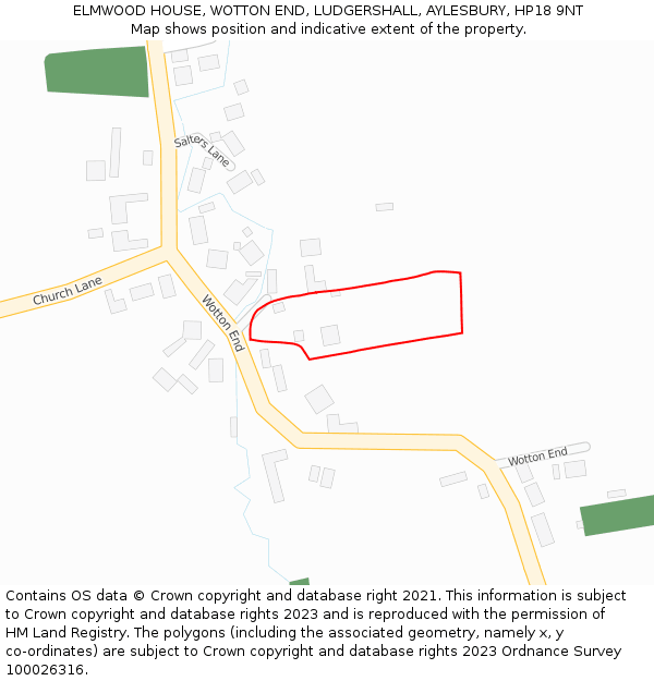 ELMWOOD HOUSE, WOTTON END, LUDGERSHALL, AYLESBURY, HP18 9NT: Location map and indicative extent of plot