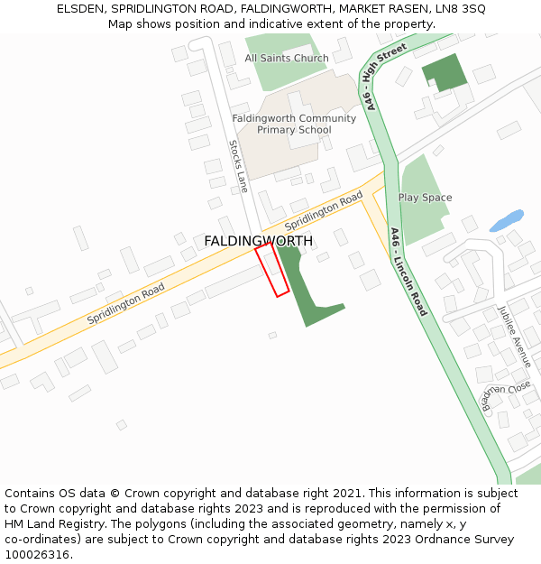 ELSDEN, SPRIDLINGTON ROAD, FALDINGWORTH, MARKET RASEN, LN8 3SQ: Location map and indicative extent of plot