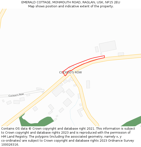 EMERALD COTTAGE, MONMOUTH ROAD, RAGLAN, USK, NP15 2EU: Location map and indicative extent of plot