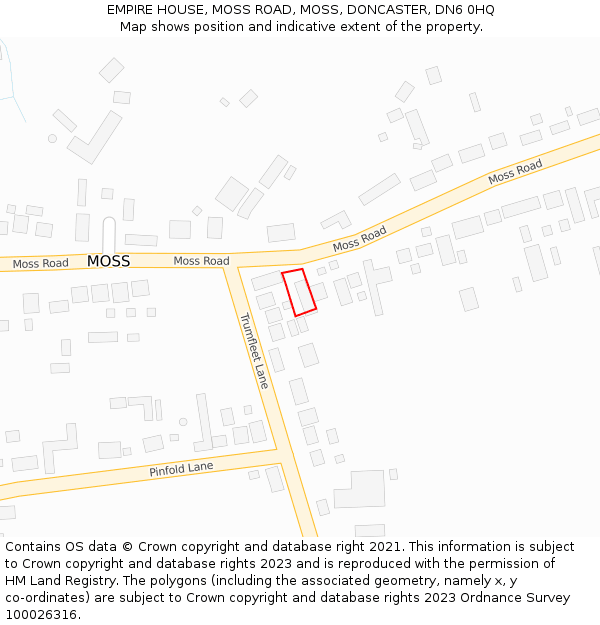 EMPIRE HOUSE, MOSS ROAD, MOSS, DONCASTER, DN6 0HQ: Location map and indicative extent of plot