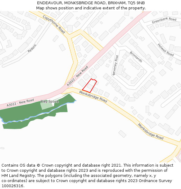 ENDEAVOUR, MONKSBRIDGE ROAD, BRIXHAM, TQ5 9NB: Location map and indicative extent of plot