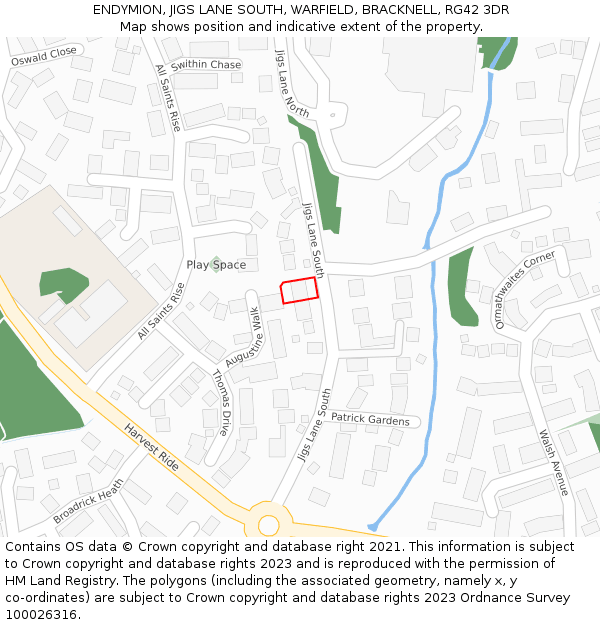 ENDYMION, JIGS LANE SOUTH, WARFIELD, BRACKNELL, RG42 3DR: Location map and indicative extent of plot