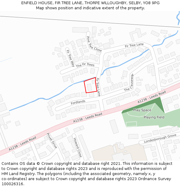 ENFIELD HOUSE, FIR TREE LANE, THORPE WILLOUGHBY, SELBY, YO8 9PG: Location map and indicative extent of plot