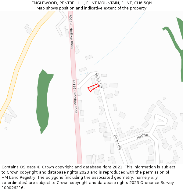 ENGLEWOOD, PENTRE HILL, FLINT MOUNTAIN, FLINT, CH6 5QN: Location map and indicative extent of plot