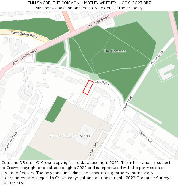 ENNISMORE, THE COMMON, HARTLEY WINTNEY, HOOK, RG27 8RZ: Location map and indicative extent of plot