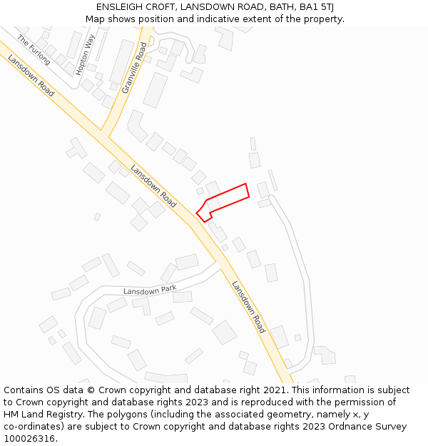 ENSLEIGH CROFT, LANSDOWN ROAD, BATH, BA1 5TJ: Location map and indicative extent of plot