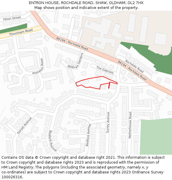 ENTRON HOUSE, ROCHDALE ROAD, SHAW, OLDHAM, OL2 7HX: Location map and indicative extent of plot
