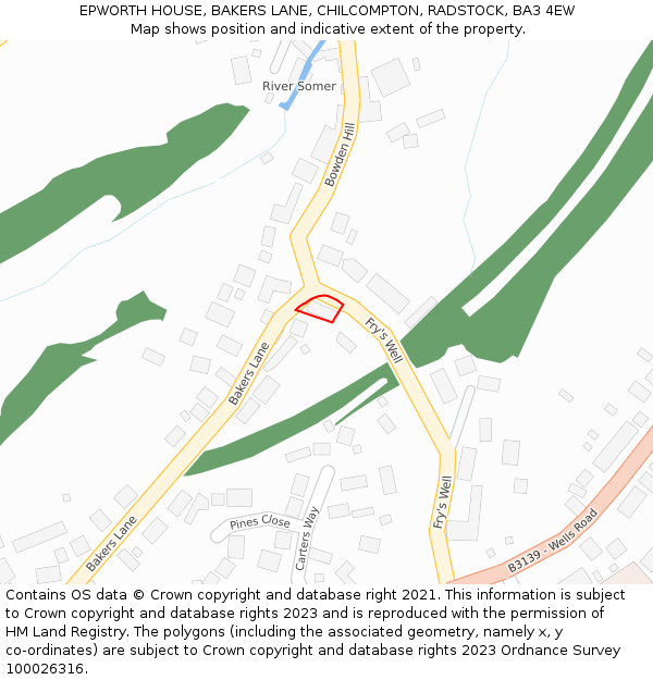 EPWORTH HOUSE, BAKERS LANE, CHILCOMPTON, RADSTOCK, BA3 4EW: Location map and indicative extent of plot