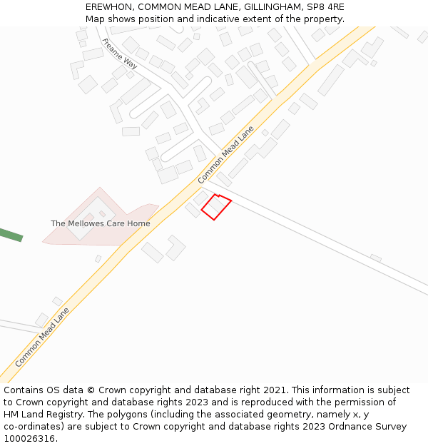 EREWHON, COMMON MEAD LANE, GILLINGHAM, SP8 4RE: Location map and indicative extent of plot