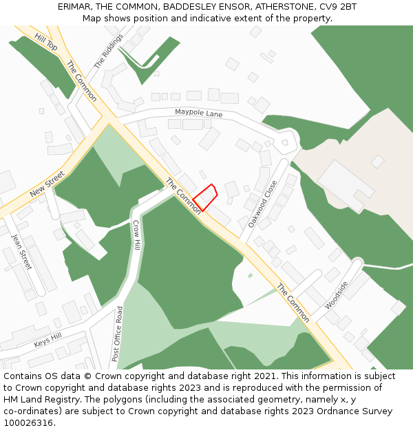 ERIMAR, THE COMMON, BADDESLEY ENSOR, ATHERSTONE, CV9 2BT: Location map and indicative extent of plot