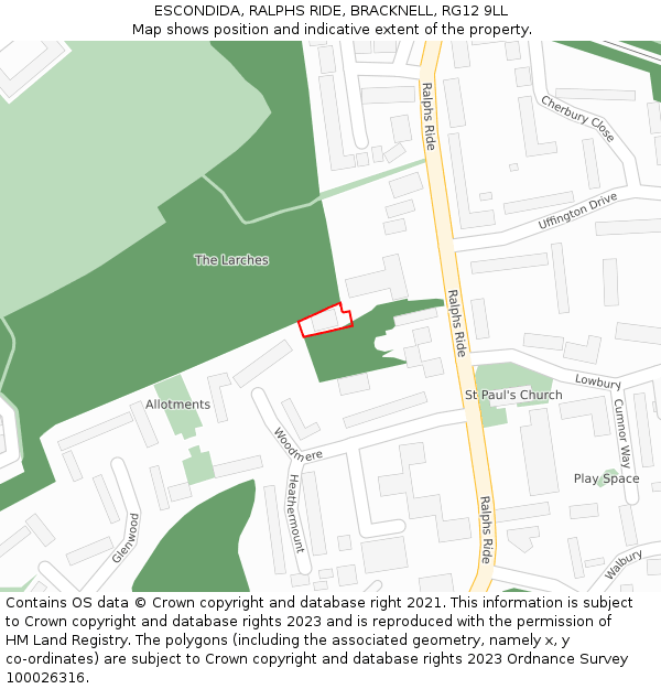 ESCONDIDA, RALPHS RIDE, BRACKNELL, RG12 9LL: Location map and indicative extent of plot