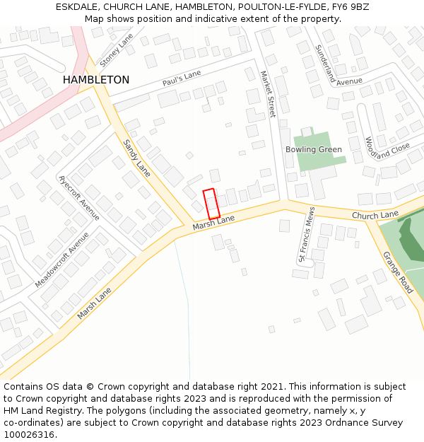 ESKDALE, CHURCH LANE, HAMBLETON, POULTON-LE-FYLDE, FY6 9BZ: Location map and indicative extent of plot