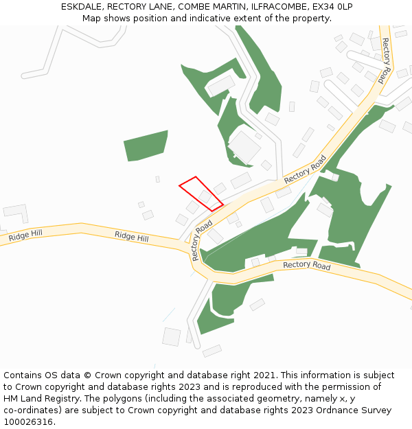 ESKDALE, RECTORY LANE, COMBE MARTIN, ILFRACOMBE, EX34 0LP: Location map and indicative extent of plot