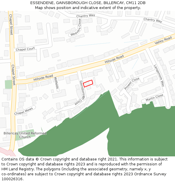 ESSENDENE, GAINSBOROUGH CLOSE, BILLERICAY, CM11 2DB: Location map and indicative extent of plot