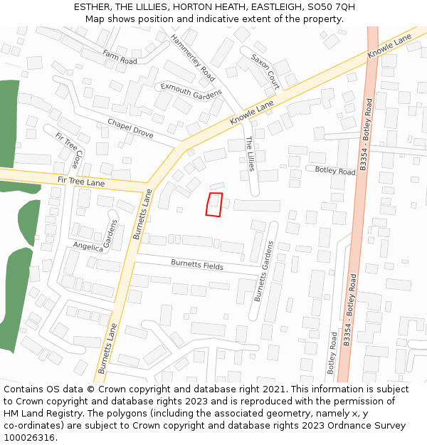 ESTHER, THE LILLIES, HORTON HEATH, EASTLEIGH, SO50 7QH: Location map and indicative extent of plot