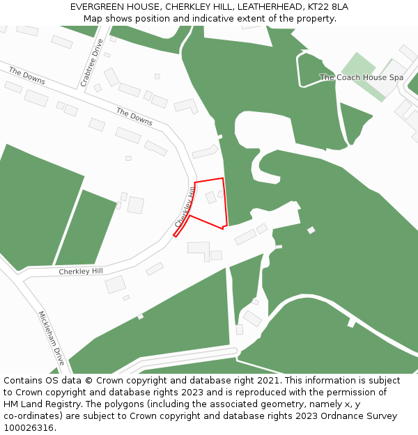 EVERGREEN HOUSE, CHERKLEY HILL, LEATHERHEAD, KT22 8LA: Location map and indicative extent of plot