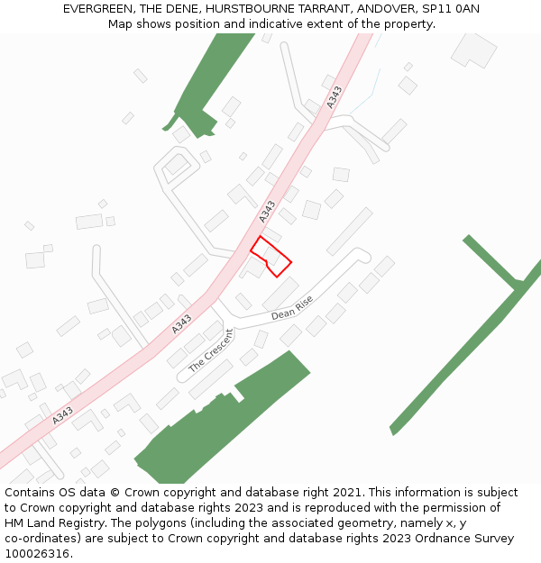 EVERGREEN, THE DENE, HURSTBOURNE TARRANT, ANDOVER, SP11 0AN: Location map and indicative extent of plot
