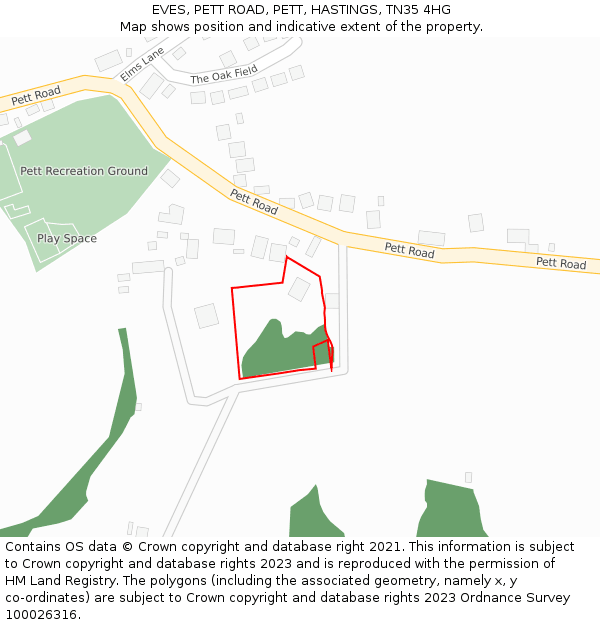 EVES, PETT ROAD, PETT, HASTINGS, TN35 4HG: Location map and indicative extent of plot