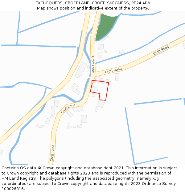 EXCHEQUERS, CROFT LANE, CROFT, SKEGNESS, PE24 4PA: Location map and indicative extent of plot