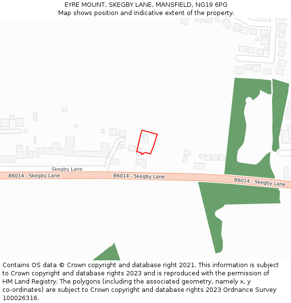 EYRE MOUNT, SKEGBY LANE, MANSFIELD, NG19 6PG: Location map and indicative extent of plot