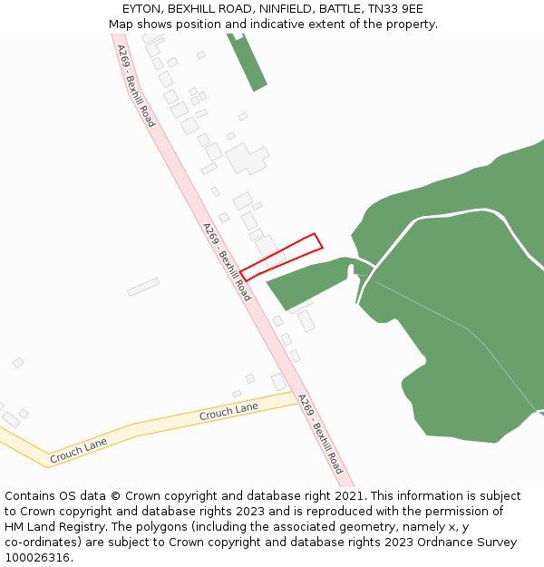 EYTON, BEXHILL ROAD, NINFIELD, BATTLE, TN33 9EE: Location map and indicative extent of plot