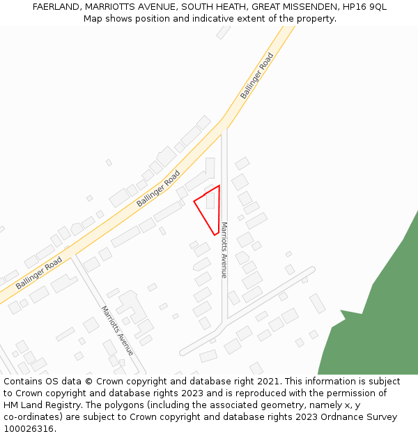 FAERLAND, MARRIOTTS AVENUE, SOUTH HEATH, GREAT MISSENDEN, HP16 9QL: Location map and indicative extent of plot