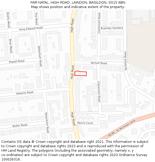 FAIR NATAL, HIGH ROAD, LAINDON, BASILDON, SS15 6BN: Location map and indicative extent of plot
