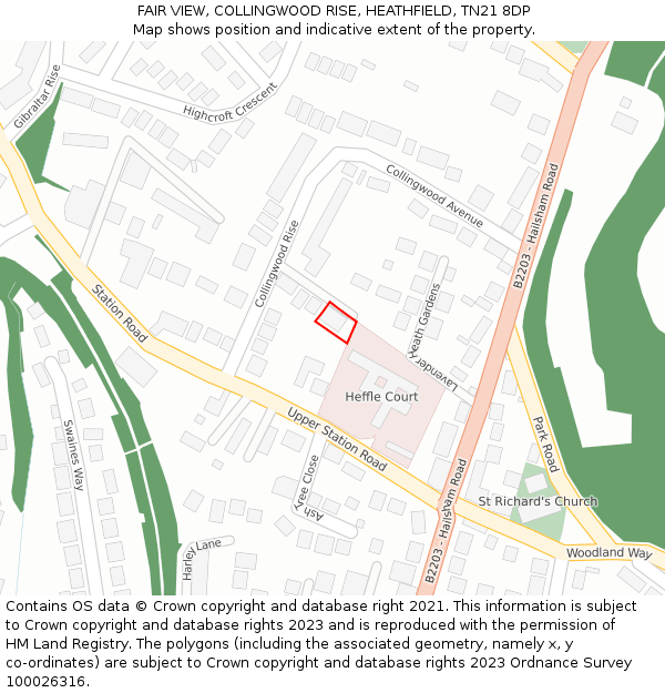 FAIR VIEW, COLLINGWOOD RISE, HEATHFIELD, TN21 8DP: Location map and indicative extent of plot