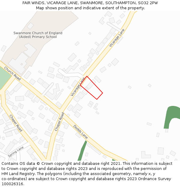 FAIR WINDS, VICARAGE LANE, SWANMORE, SOUTHAMPTON, SO32 2PW: Location map and indicative extent of plot