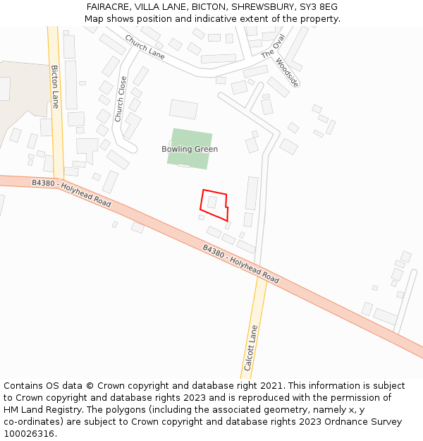 FAIRACRE, VILLA LANE, BICTON, SHREWSBURY, SY3 8EG: Location map and indicative extent of plot