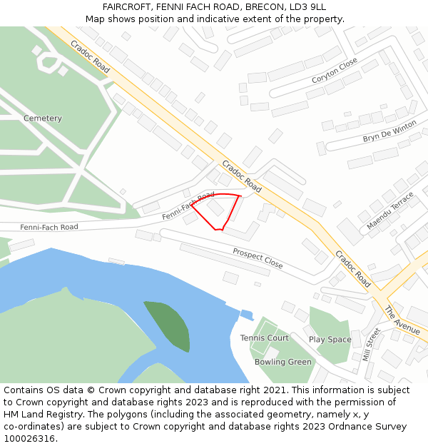 FAIRCROFT, FENNI FACH ROAD, BRECON, LD3 9LL: Location map and indicative extent of plot