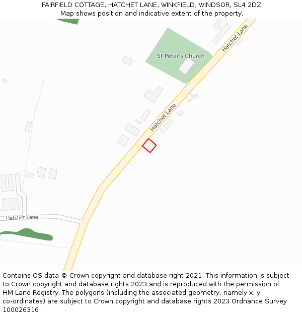 FAIRFIELD COTTAGE, HATCHET LANE, WINKFIELD, WINDSOR, SL4 2DZ: Location map and indicative extent of plot