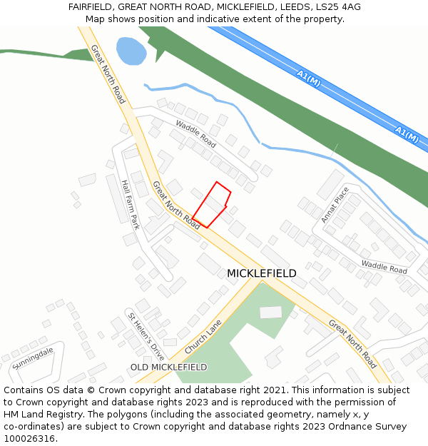 FAIRFIELD, GREAT NORTH ROAD, MICKLEFIELD, LEEDS, LS25 4AG: Location map and indicative extent of plot