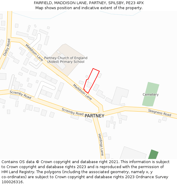 FAIRFIELD, MADDISON LANE, PARTNEY, SPILSBY, PE23 4PX: Location map and indicative extent of plot