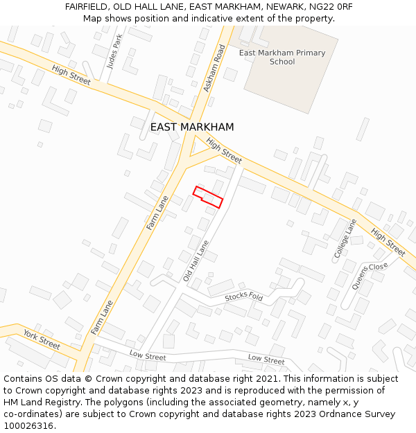 FAIRFIELD, OLD HALL LANE, EAST MARKHAM, NEWARK, NG22 0RF: Location map and indicative extent of plot