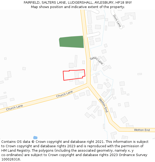 FAIRFIELD, SALTERS LANE, LUDGERSHALL, AYLESBURY, HP18 9NY: Location map and indicative extent of plot