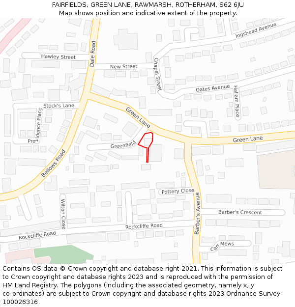 FAIRFIELDS, GREEN LANE, RAWMARSH, ROTHERHAM, S62 6JU: Location map and indicative extent of plot