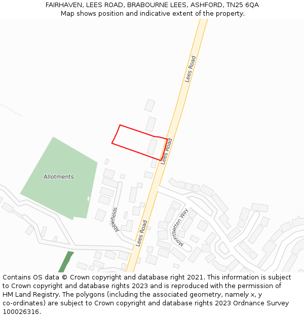 FAIRHAVEN, LEES ROAD, BRABOURNE LEES, ASHFORD, TN25 6QA: Location map and indicative extent of plot