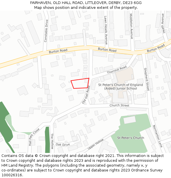 FAIRHAVEN, OLD HALL ROAD, LITTLEOVER, DERBY, DE23 6GG: Location map and indicative extent of plot