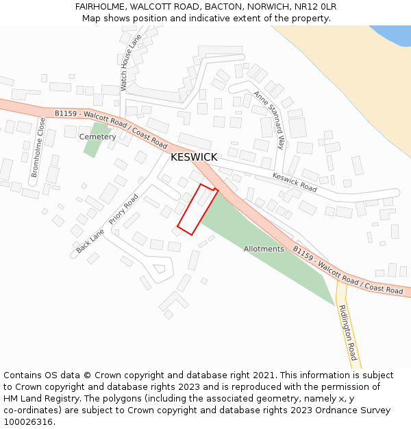 FAIRHOLME, WALCOTT ROAD, BACTON, NORWICH, NR12 0LR: Location map and indicative extent of plot