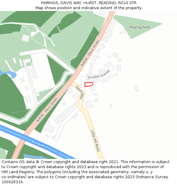 FAIRINGS, DAVIS WAY, HURST, READING, RG10 0TR: Location map and indicative extent of plot