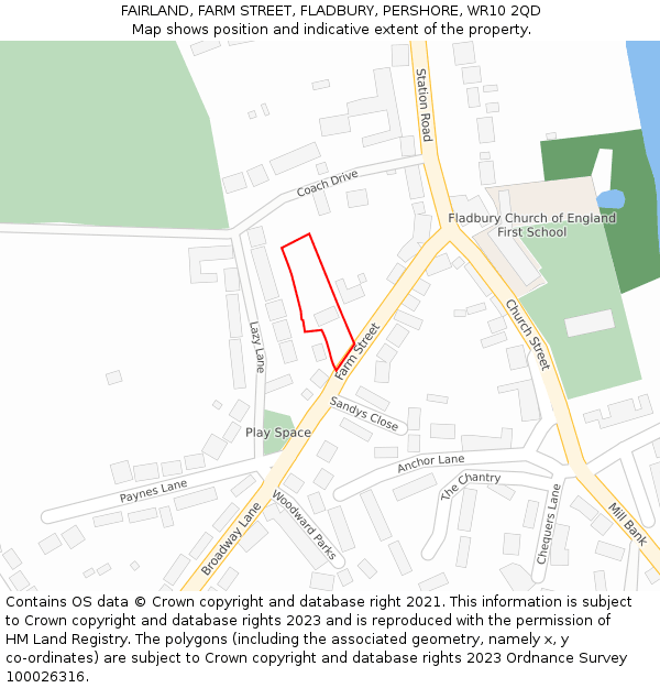 FAIRLAND, FARM STREET, FLADBURY, PERSHORE, WR10 2QD: Location map and indicative extent of plot