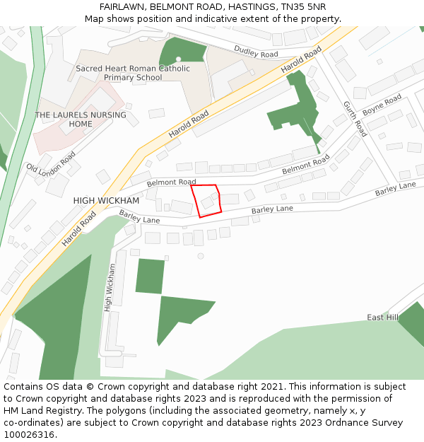 FAIRLAWN, BELMONT ROAD, HASTINGS, TN35 5NR: Location map and indicative extent of plot