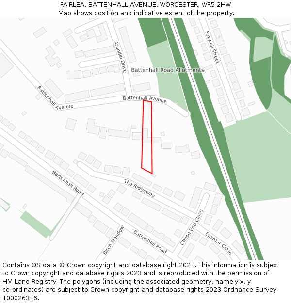 FAIRLEA, BATTENHALL AVENUE, WORCESTER, WR5 2HW: Location map and indicative extent of plot