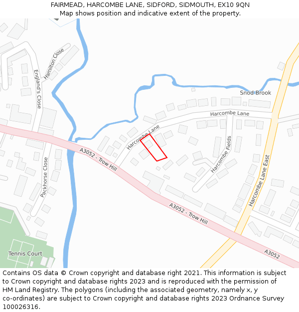 FAIRMEAD, HARCOMBE LANE, SIDFORD, SIDMOUTH, EX10 9QN: Location map and indicative extent of plot