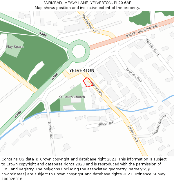 FAIRMEAD, MEAVY LANE, YELVERTON, PL20 6AE: Location map and indicative extent of plot