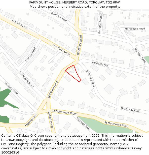 FAIRMOUNT HOUSE, HERBERT ROAD, TORQUAY, TQ2 6RW: Location map and indicative extent of plot