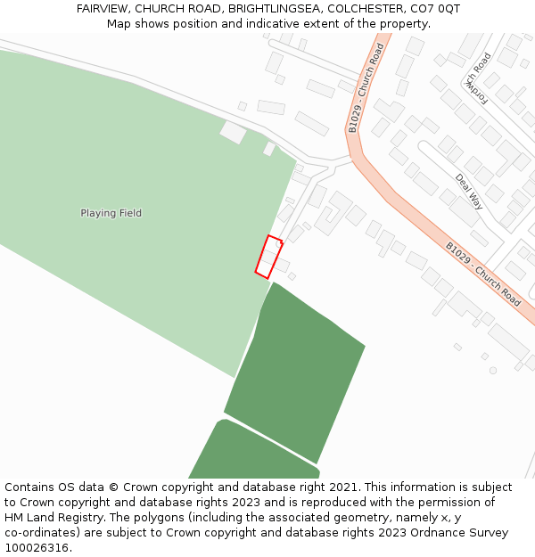 FAIRVIEW, CHURCH ROAD, BRIGHTLINGSEA, COLCHESTER, CO7 0QT: Location map and indicative extent of plot