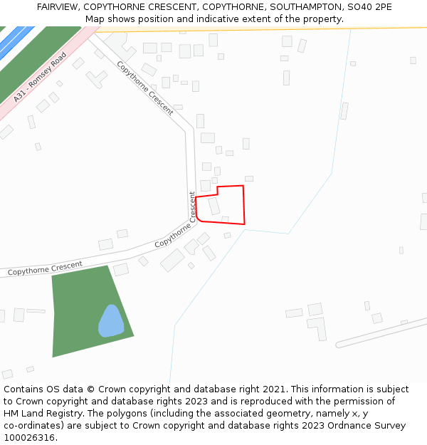 FAIRVIEW, COPYTHORNE CRESCENT, COPYTHORNE, SOUTHAMPTON, SO40 2PE: Location map and indicative extent of plot