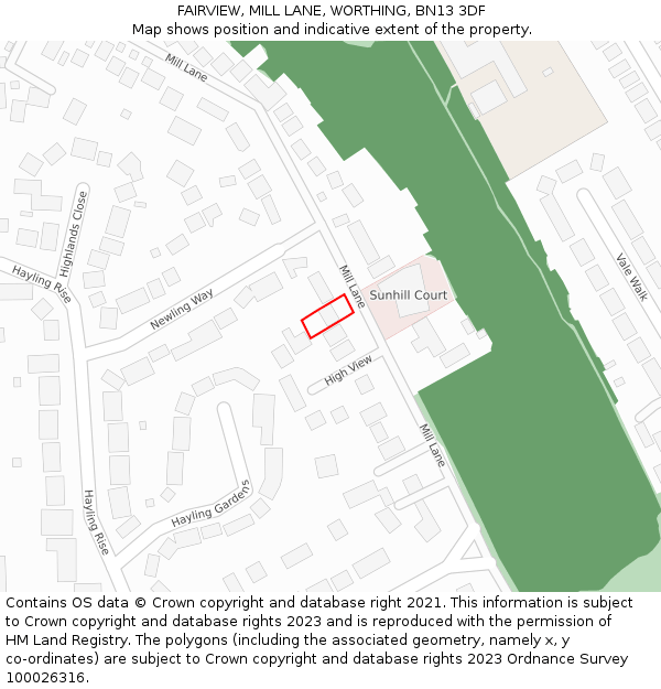 FAIRVIEW, MILL LANE, WORTHING, BN13 3DF: Location map and indicative extent of plot